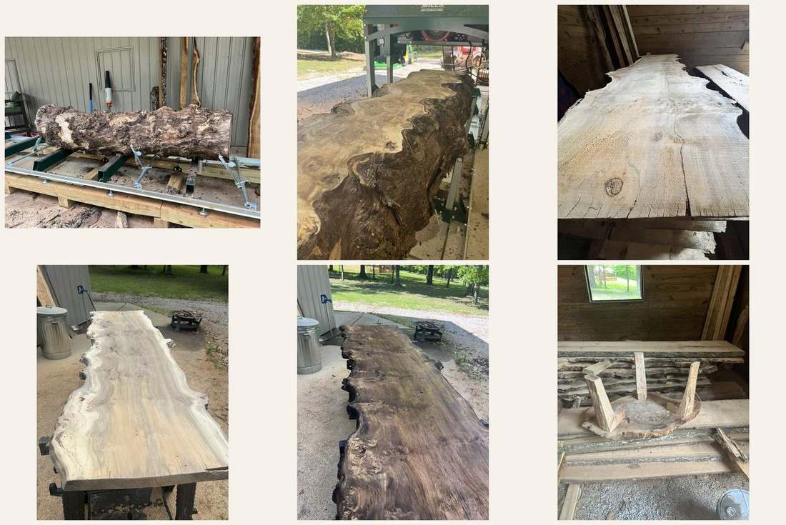 Collage of the Live Edge Oak Co mill-to-finish process
