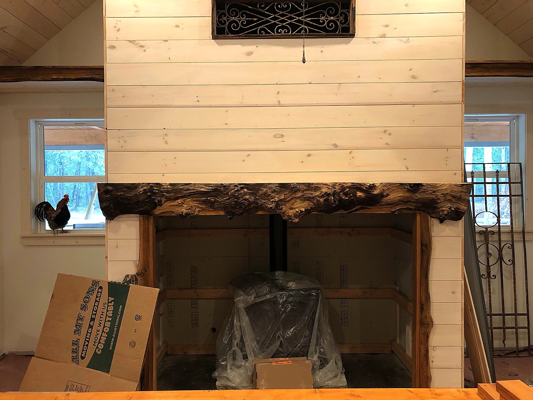 Fireplace with live-edge mantel — Live Edge Oak Co